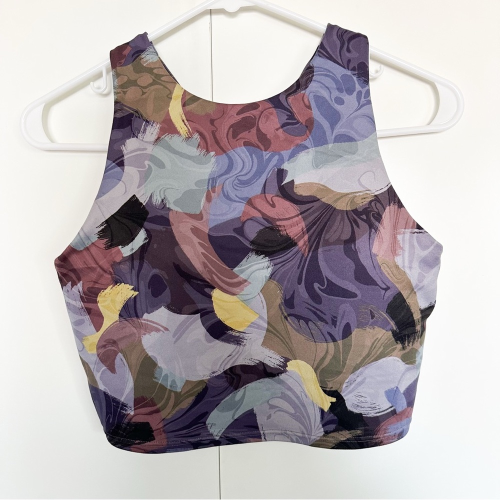 Athleta Conscious Crop Bra in Vivid Stroke Print Small